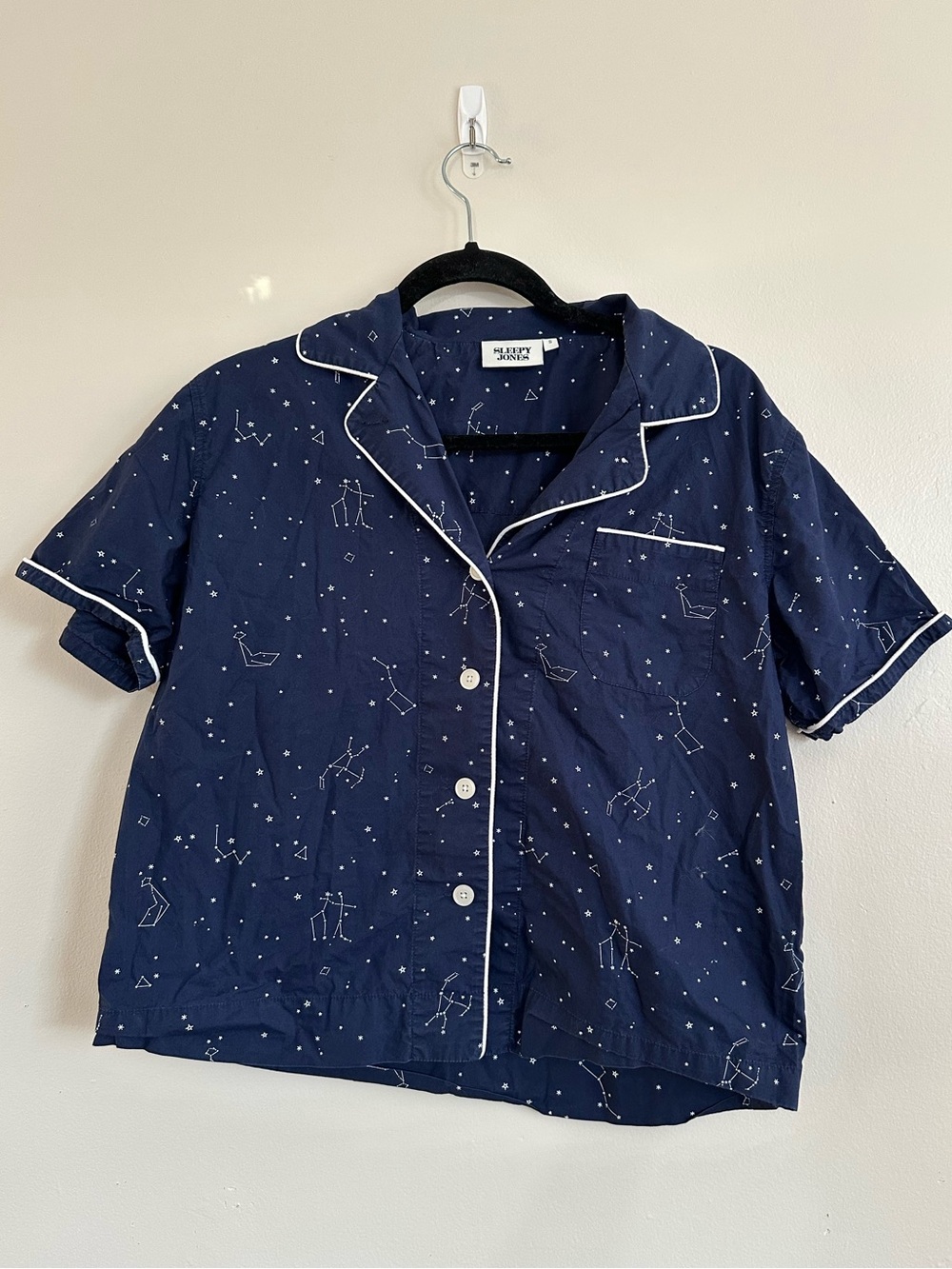 Sleepy Jones Navy Marina  Constellation Short-Sleeve Pajama  Set with White Star